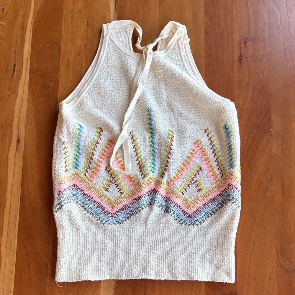 Anthropologie Cream Tank Top with Multicolor Embroidery - Picture 6 of 6
